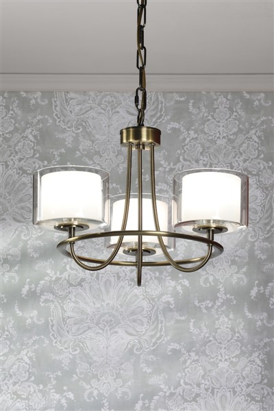 (image for) Laura Ashley Southwell 3 Light Armed Pendant Antique Brass and Opal Glass